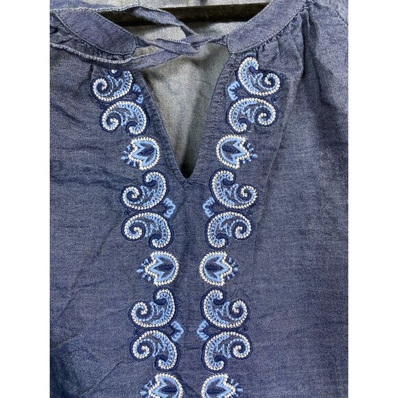 Chicos‎ 2 Blue Embroidered Long Sleeve Tunic Boho Top Size Large Peasant Prairie - Picture 15 of 15